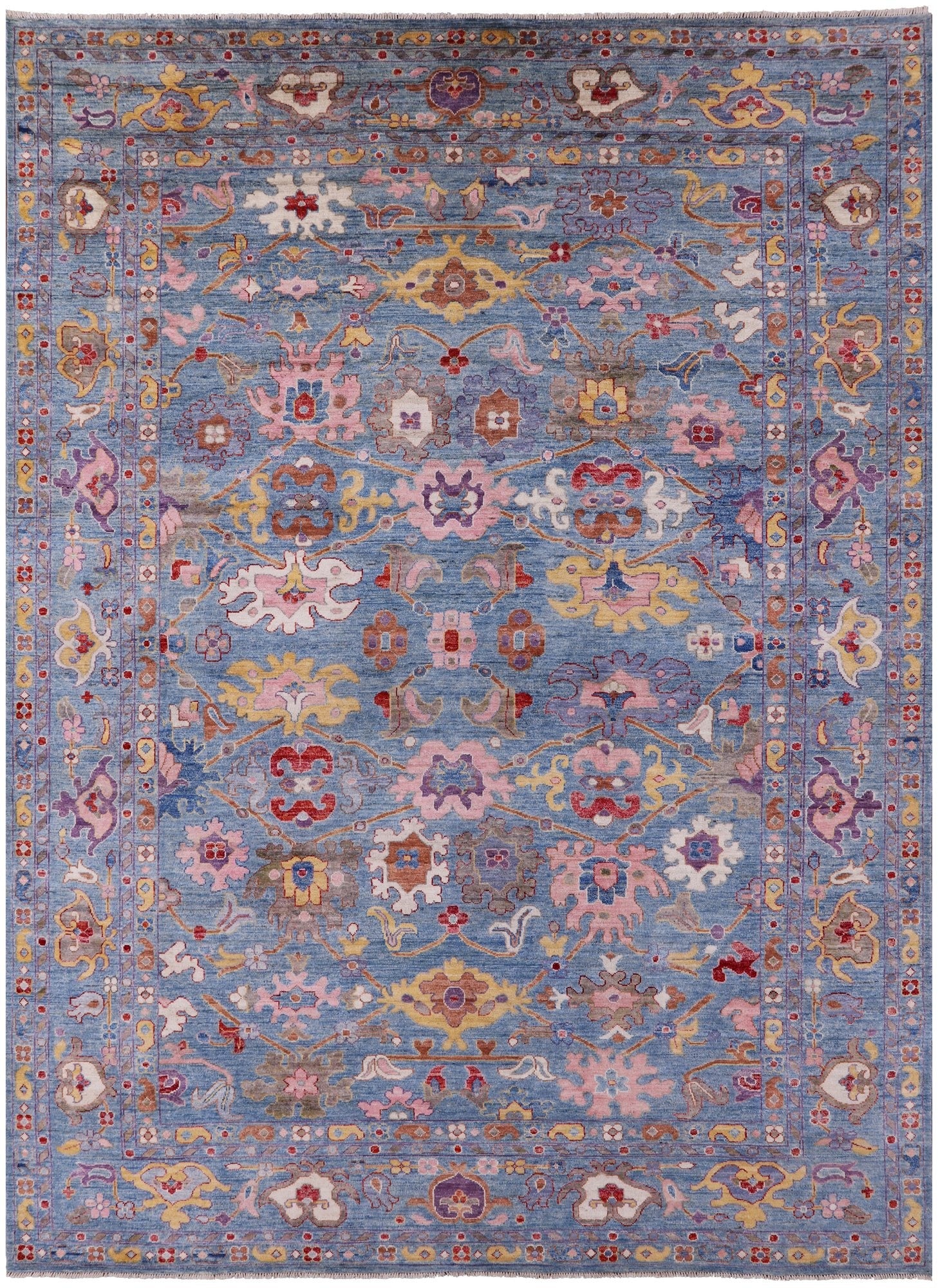 Blue Turkish Oushak Hand Knotted Wool Rug - 9' 10" X 13' 3" - Golden Nile