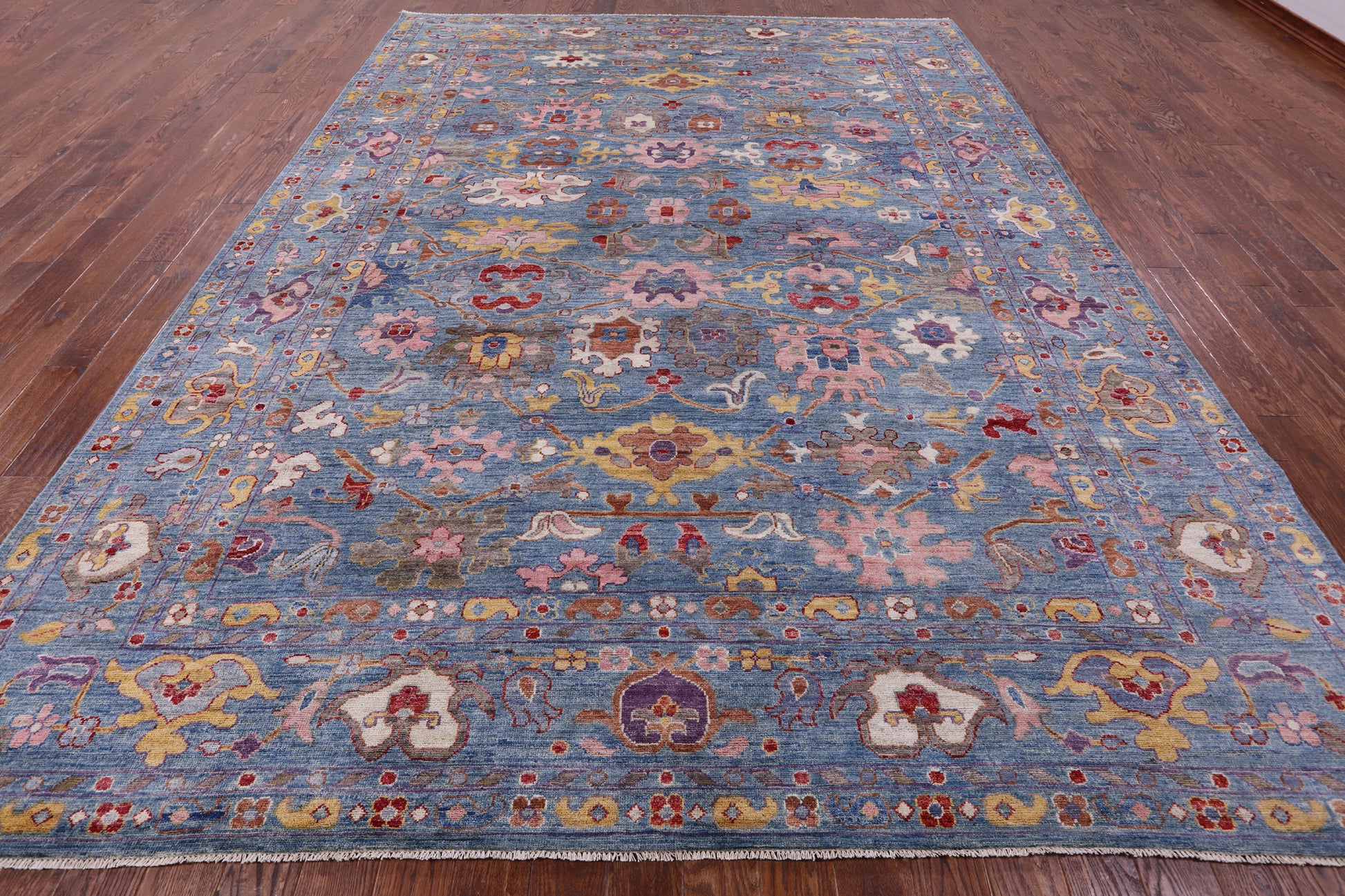 Blue Turkish Oushak Hand Knotted Wool Rug - 9' 10" X 13' 3" - Golden Nile