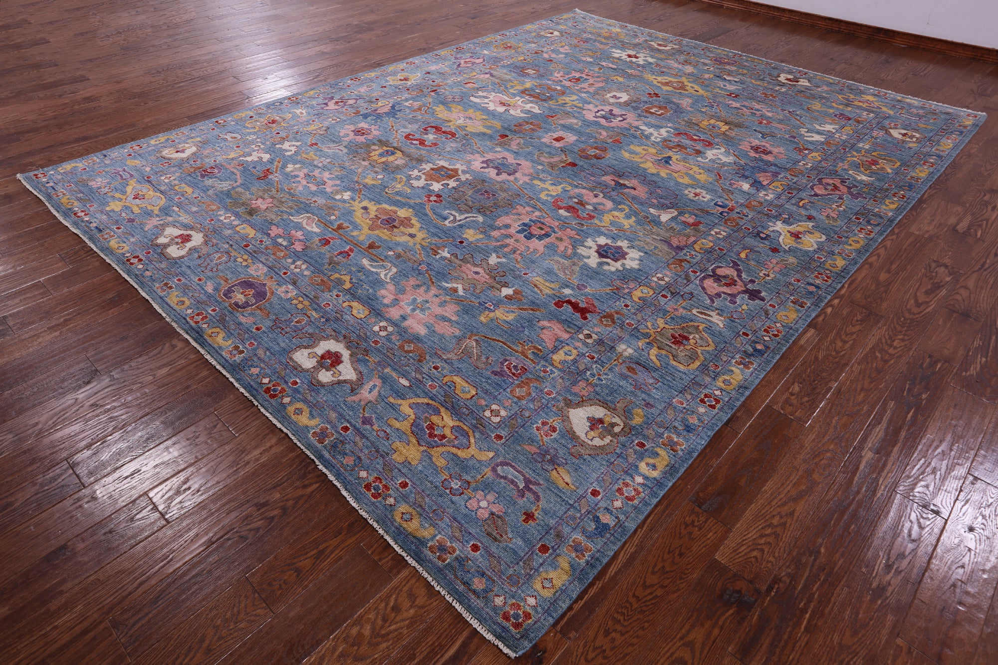 Blue Turkish Oushak Hand Knotted Wool Rug - 9' 10" X 13' 3" - Golden Nile