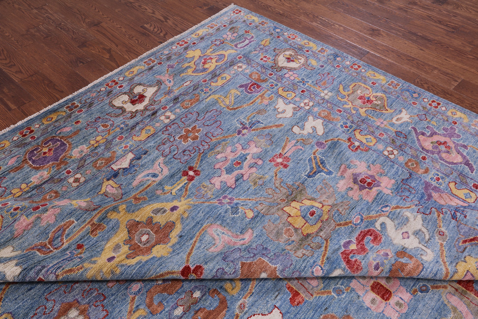 Blue Turkish Oushak Hand Knotted Wool Rug - 9' 10" X 13' 3" - Golden Nile