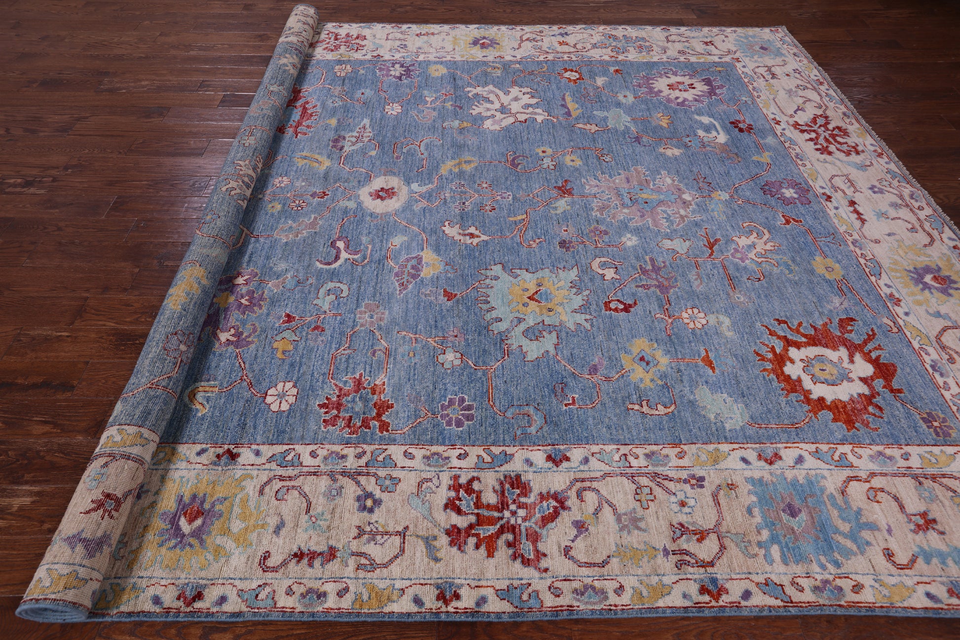 Blue Turkish Oushak Handmade Wool Rug - 9' 9" X 13' 4" - Golden Nile