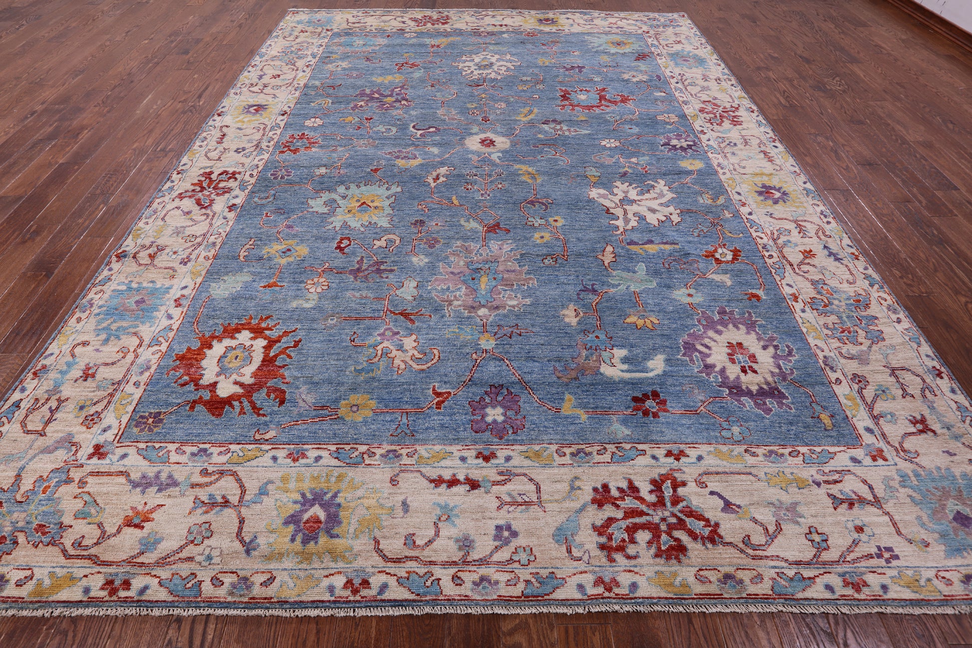 Blue Turkish Oushak Handmade Wool Rug - 9' 9" X 13' 4" - Golden Nile