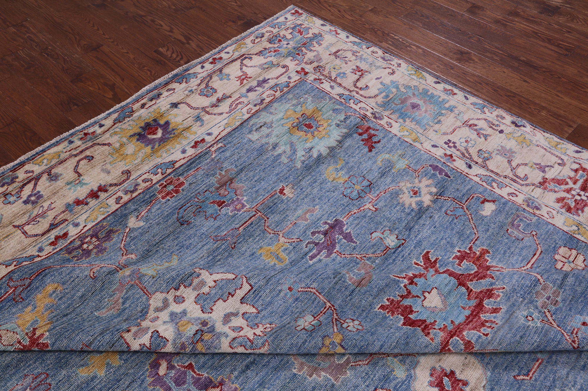 Blue Turkish Oushak Handmade Wool Rug - 9' 9" X 13' 4" - Golden Nile