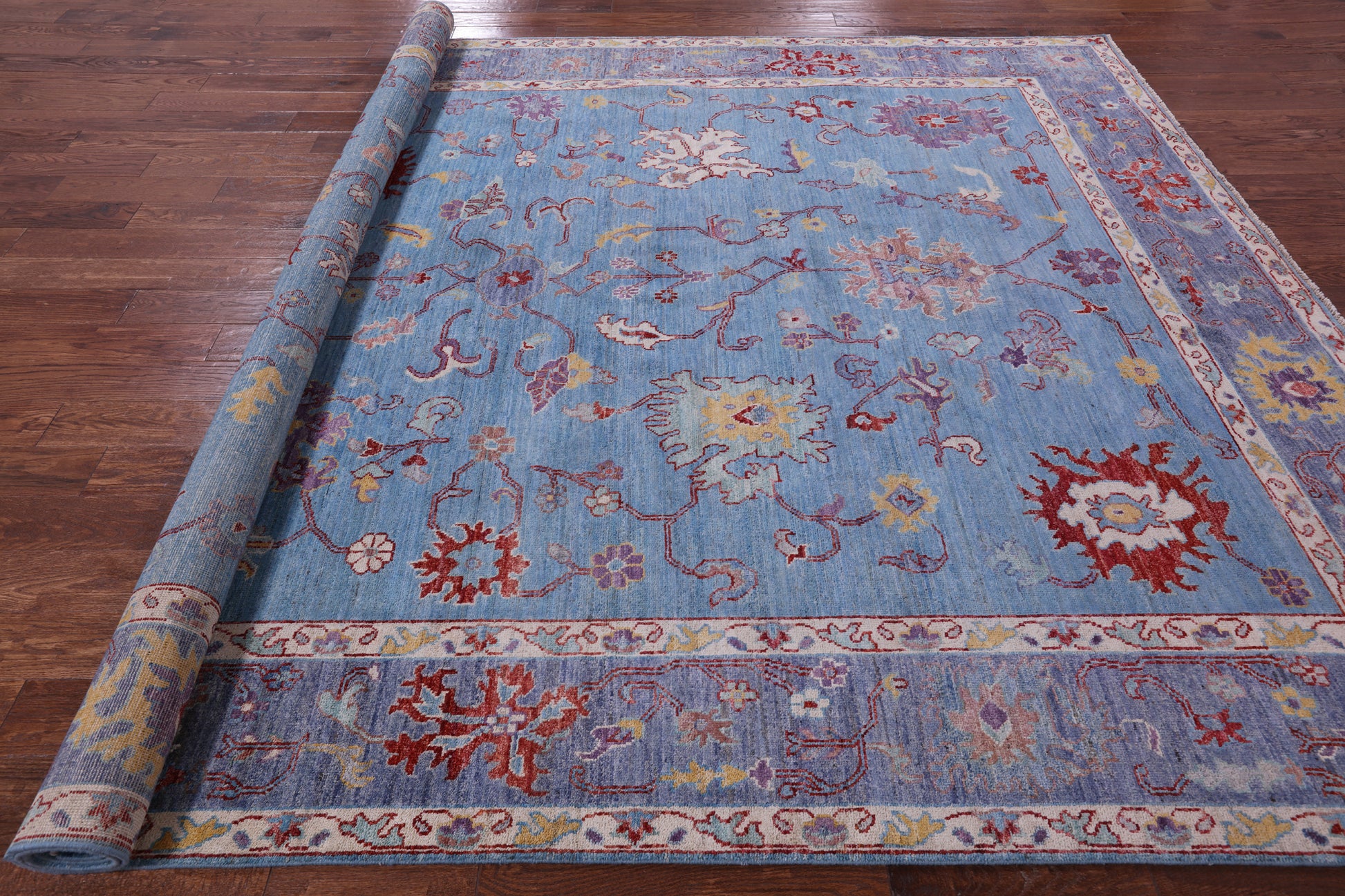 Blue Turkish Oushak Hand Knotted Wool Rug - 8' 11" X 11' 11" - Golden Nile