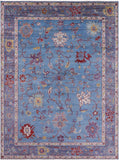 Blue Turkish Oushak Hand Knotted Wool Rug - 8' 11" X 11' 11" - Golden Nile