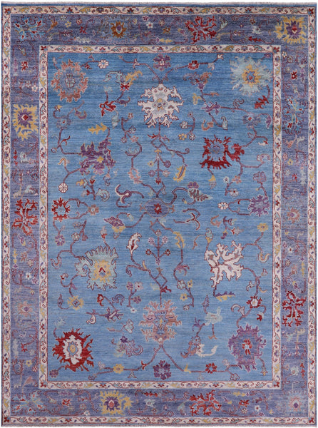 Blue Turkish Oushak Hand Knotted Wool Rug - 8' 11" X 11' 11" - Golden Nile