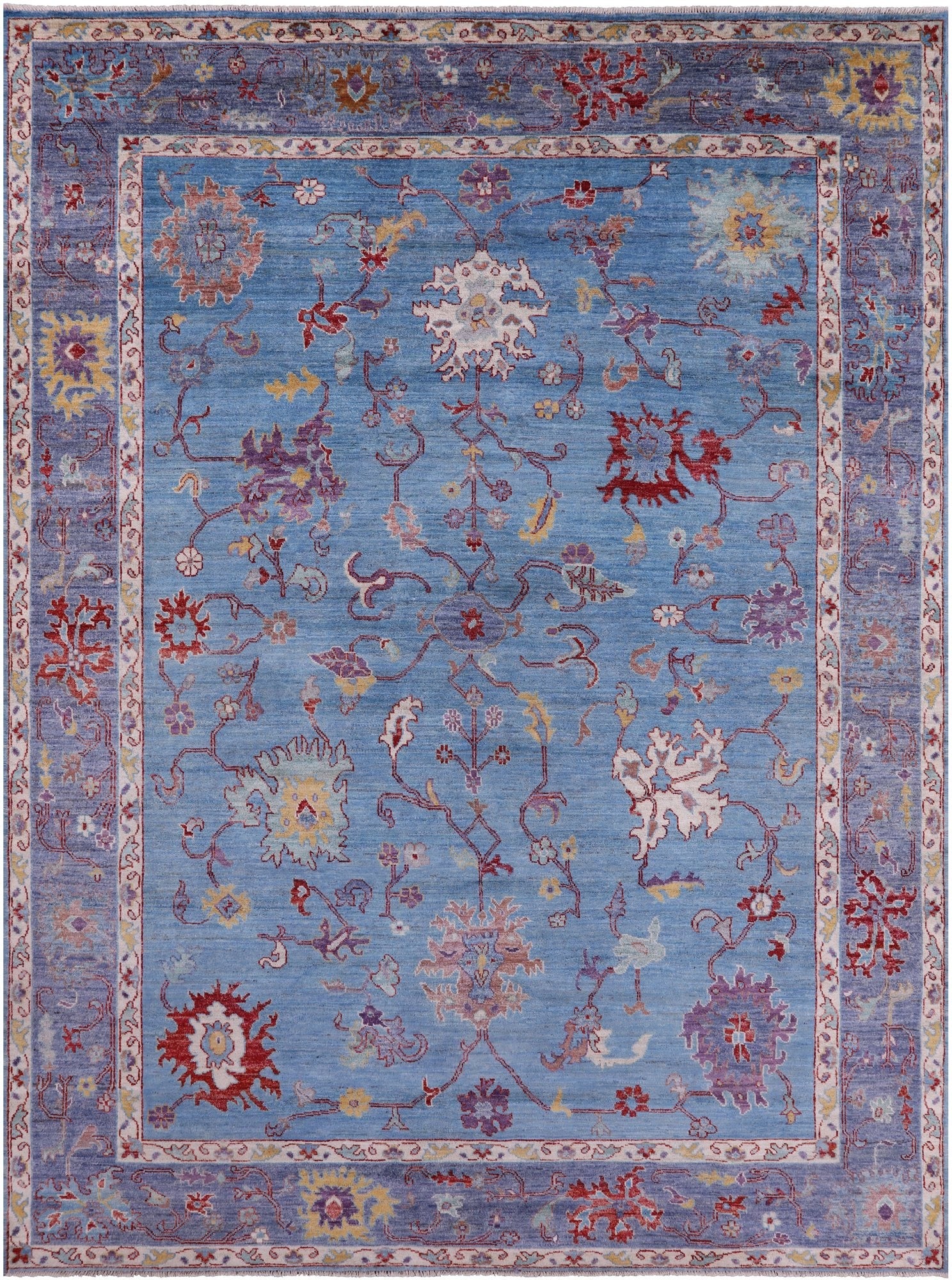 Blue Turkish Oushak Hand Knotted Wool Rug - 8' 11" X 11' 11" - Golden Nile
