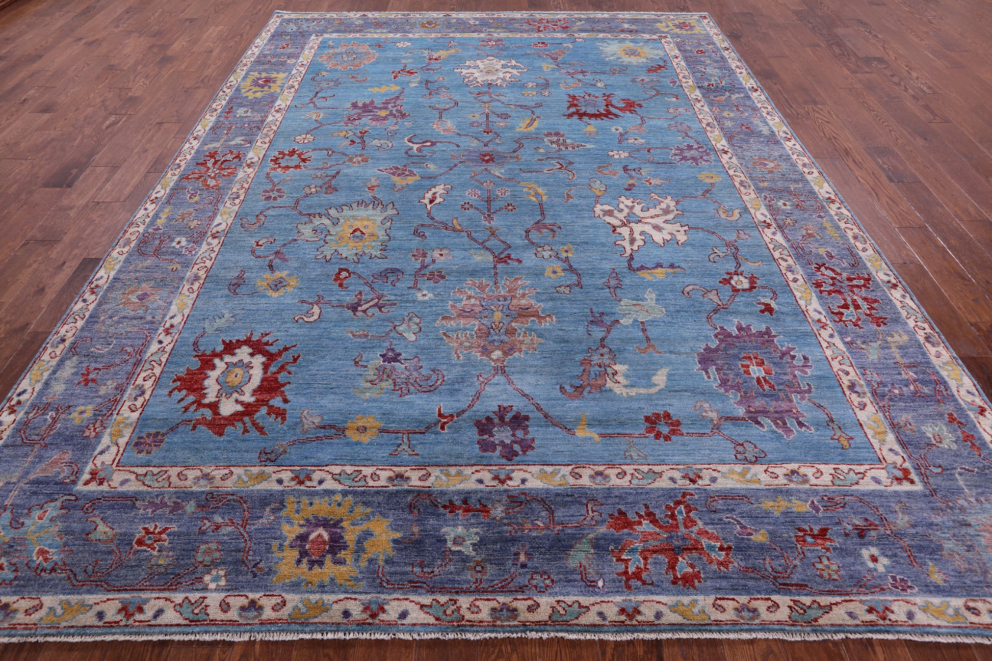 Blue Turkish Oushak Hand Knotted Wool Rug - 8' 11" X 11' 11" - Golden Nile