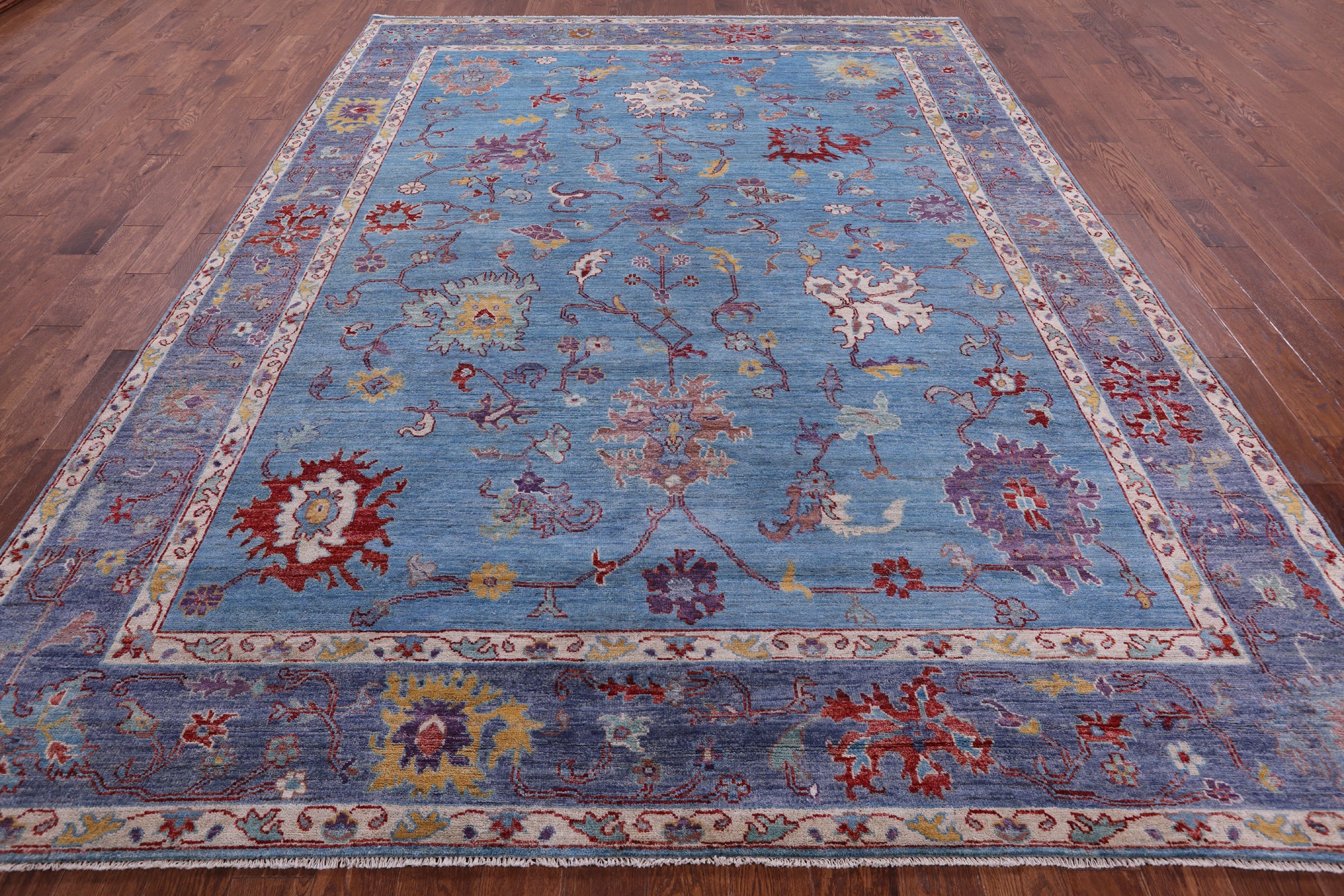 Blue Turkish Oushak Hand Knotted Wool Rug - 8' 11" X 11' 11" - Golden Nile