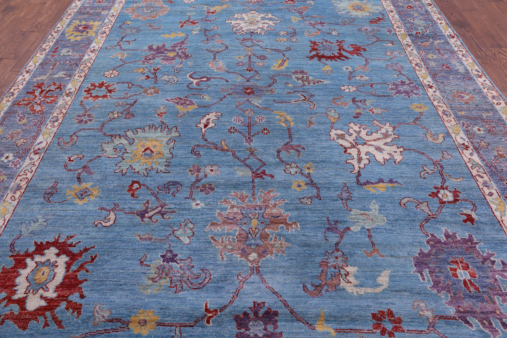 Blue Turkish Oushak Hand Knotted Wool Rug - 8' 11" X 11' 11" - Golden Nile