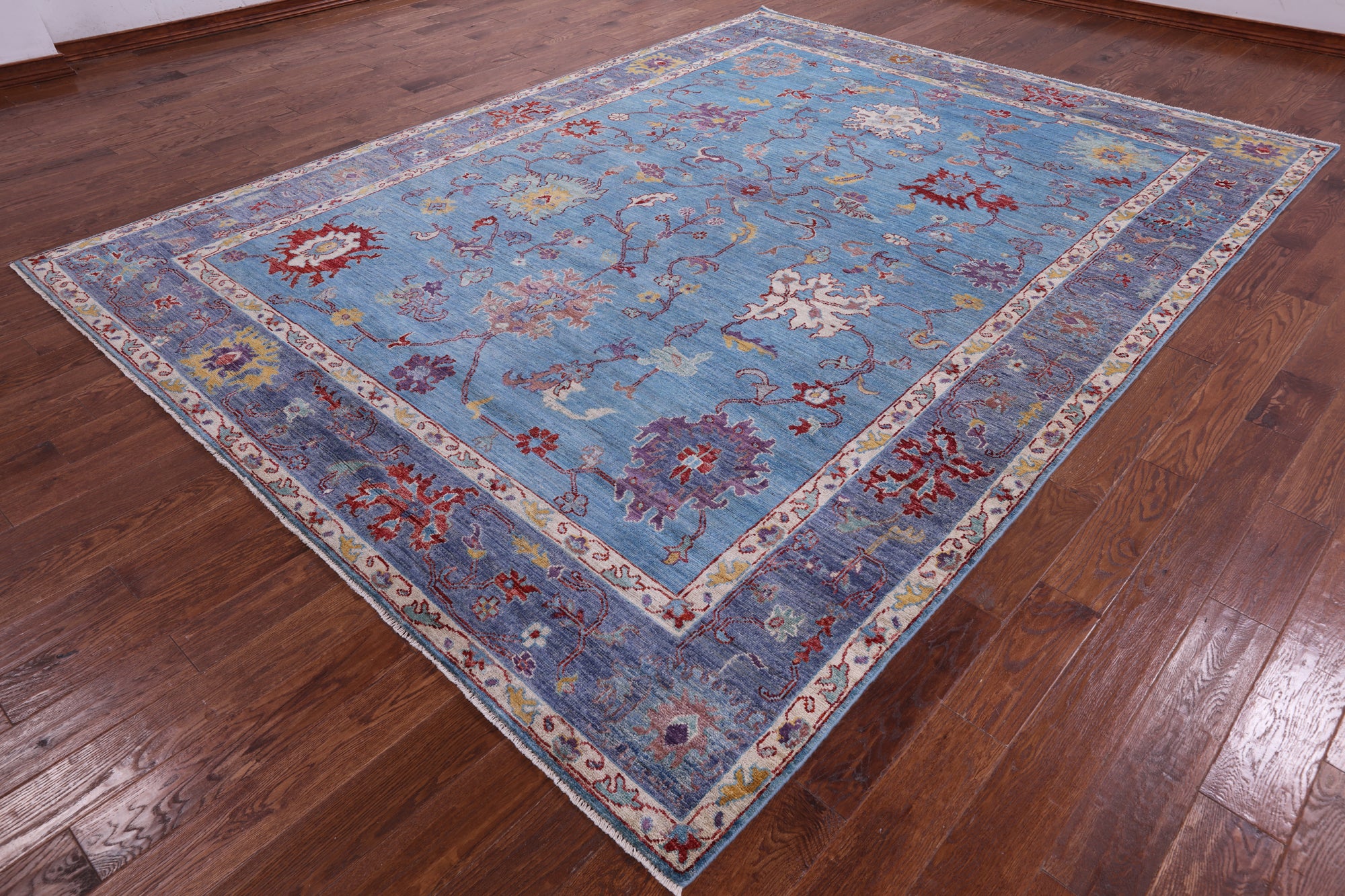 Blue Turkish Oushak Hand Knotted Wool Rug - 8' 11" X 11' 11" - Golden Nile