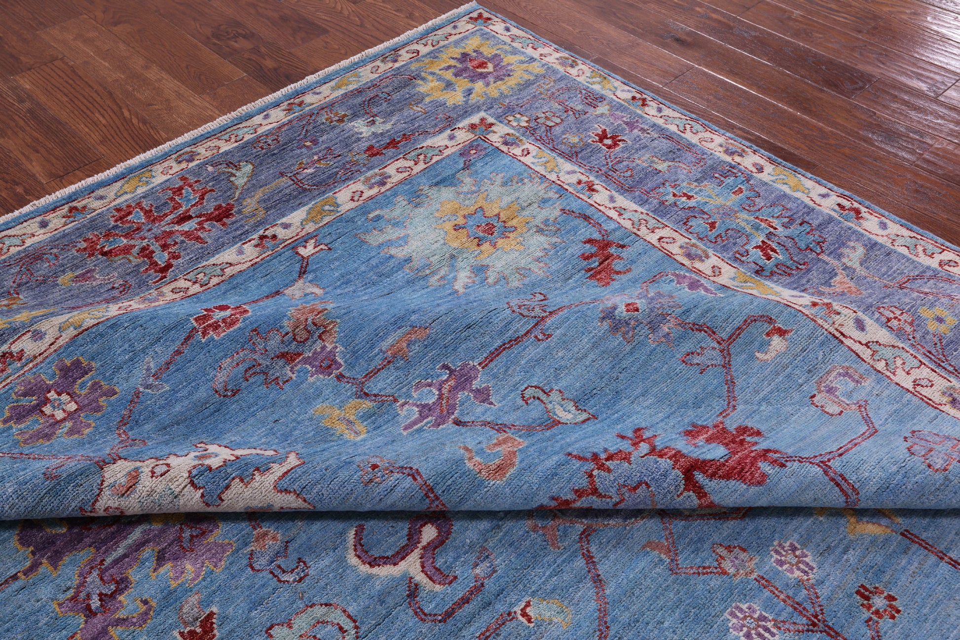 Blue Turkish Oushak Hand Knotted Wool Rug - 8' 11" X 11' 11" - Golden Nile