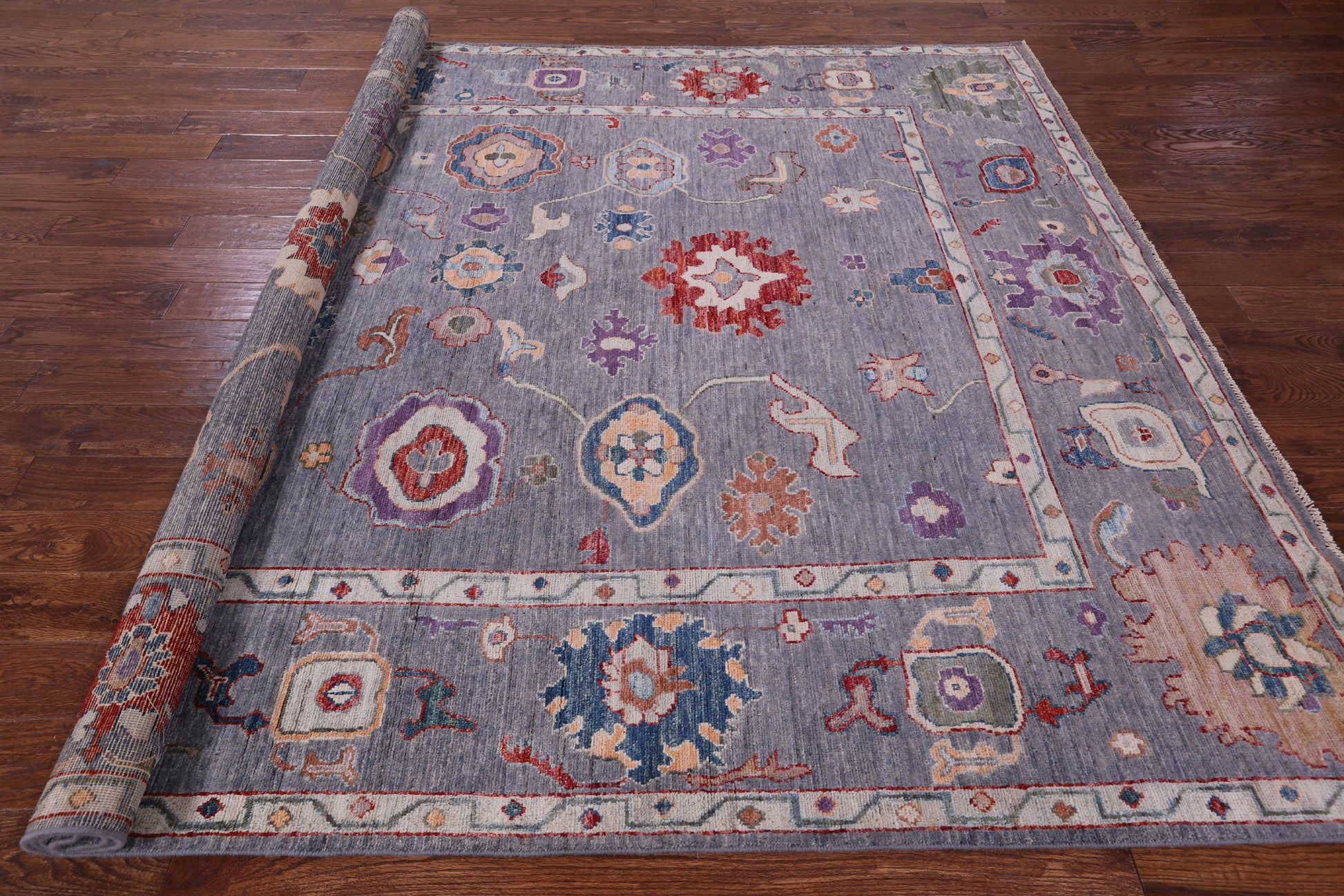 Grey Turkish Oushak Hand Knotted Wool Rug - 7' 10" X 9' 10" - Golden Nile