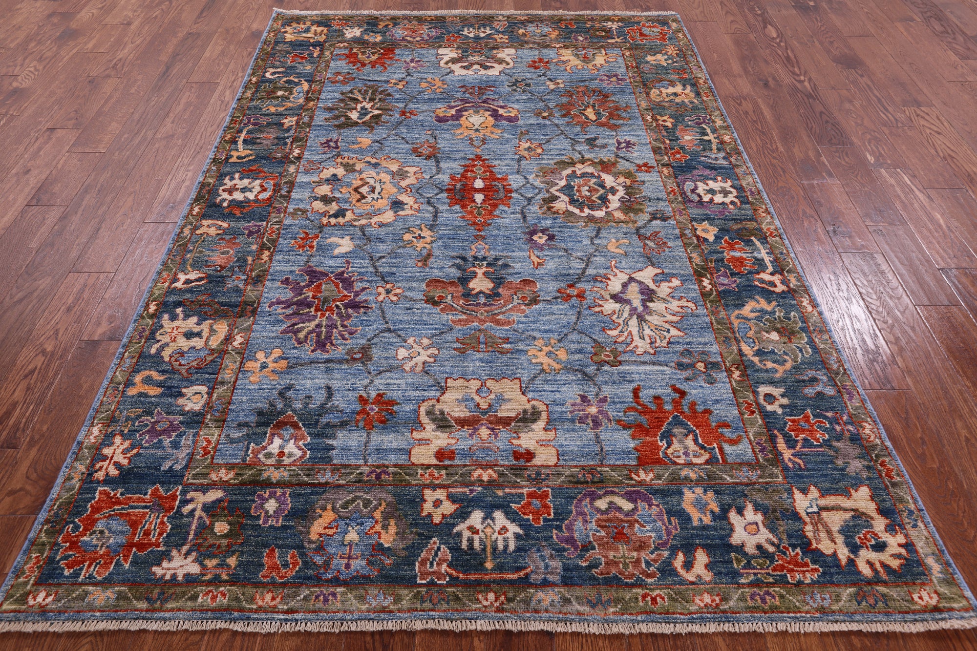 Blue Turkish Oushak Hand Knotted Wool Rug - 5' 11" X 8' 5" - Golden Nile