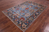 Blue Turkish Oushak Hand Knotted Wool Rug - 5' 11" X 8' 5" - Golden Nile