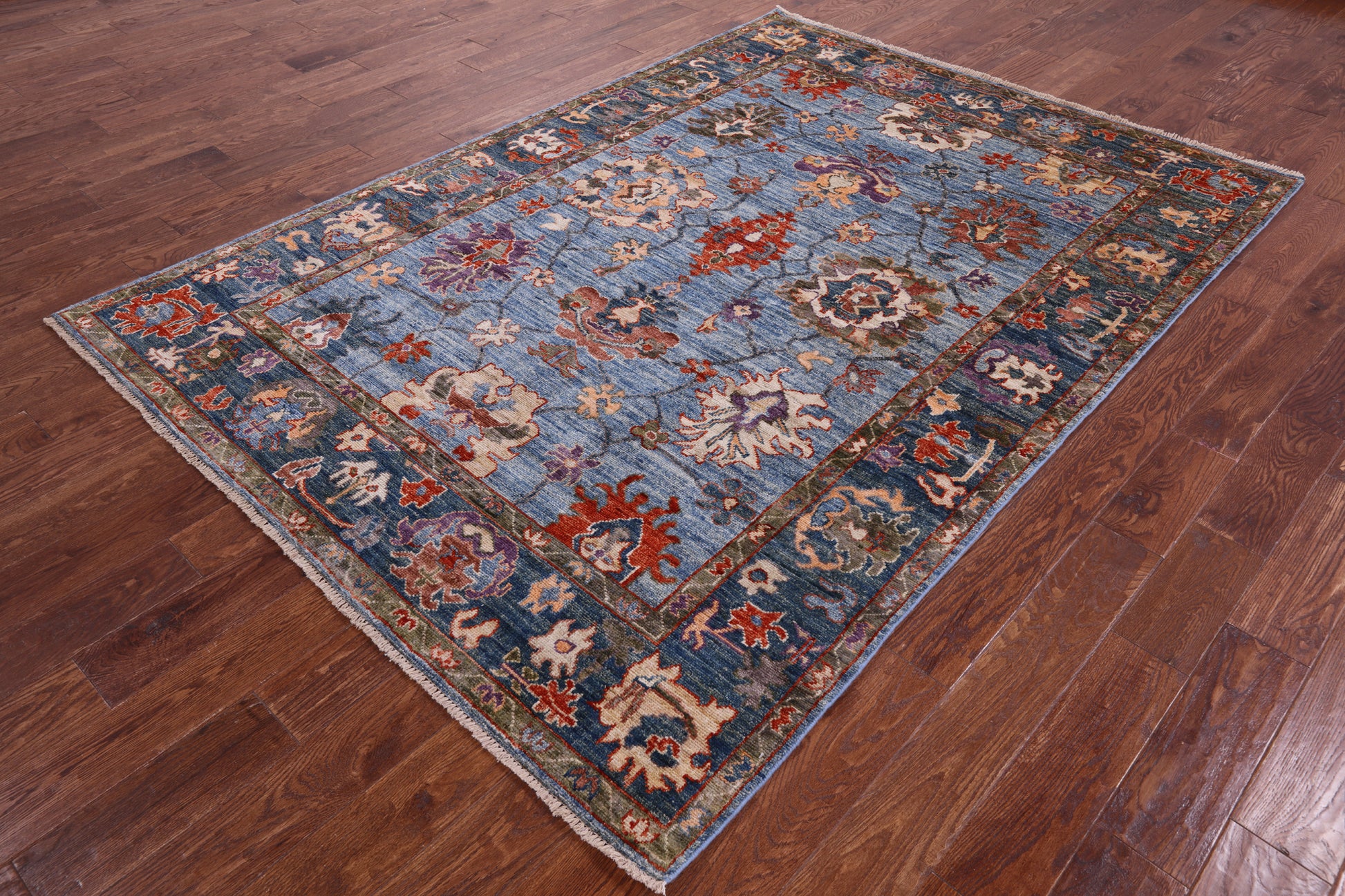Blue Turkish Oushak Hand Knotted Wool Rug - 5' 11" X 8' 5" - Golden Nile