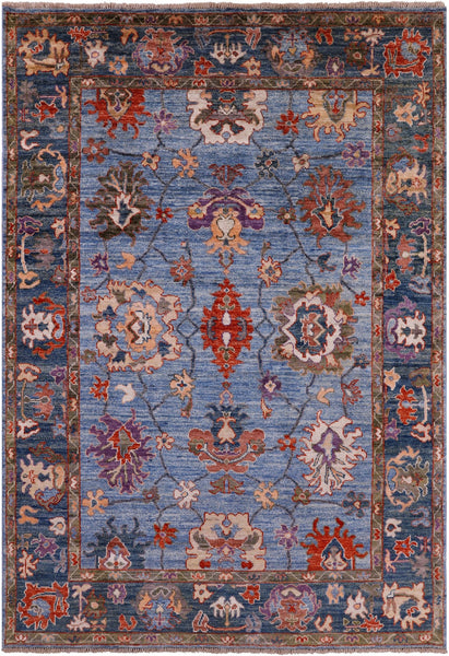 Blue Turkish Oushak Hand Knotted Wool Rug - 5' 11" X 8' 5" - Golden Nile