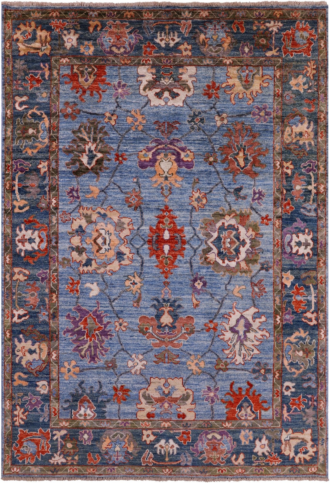 Blue Turkish Oushak Hand Knotted Wool Rug - 5' 11" X 8' 5" - Golden Nile