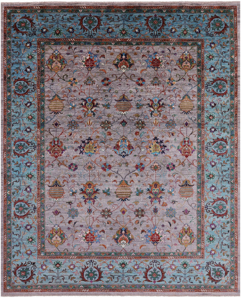 Grey Peshawar Handmade Wool Rug - 8' 1" X 9' 10" - Golden Nile