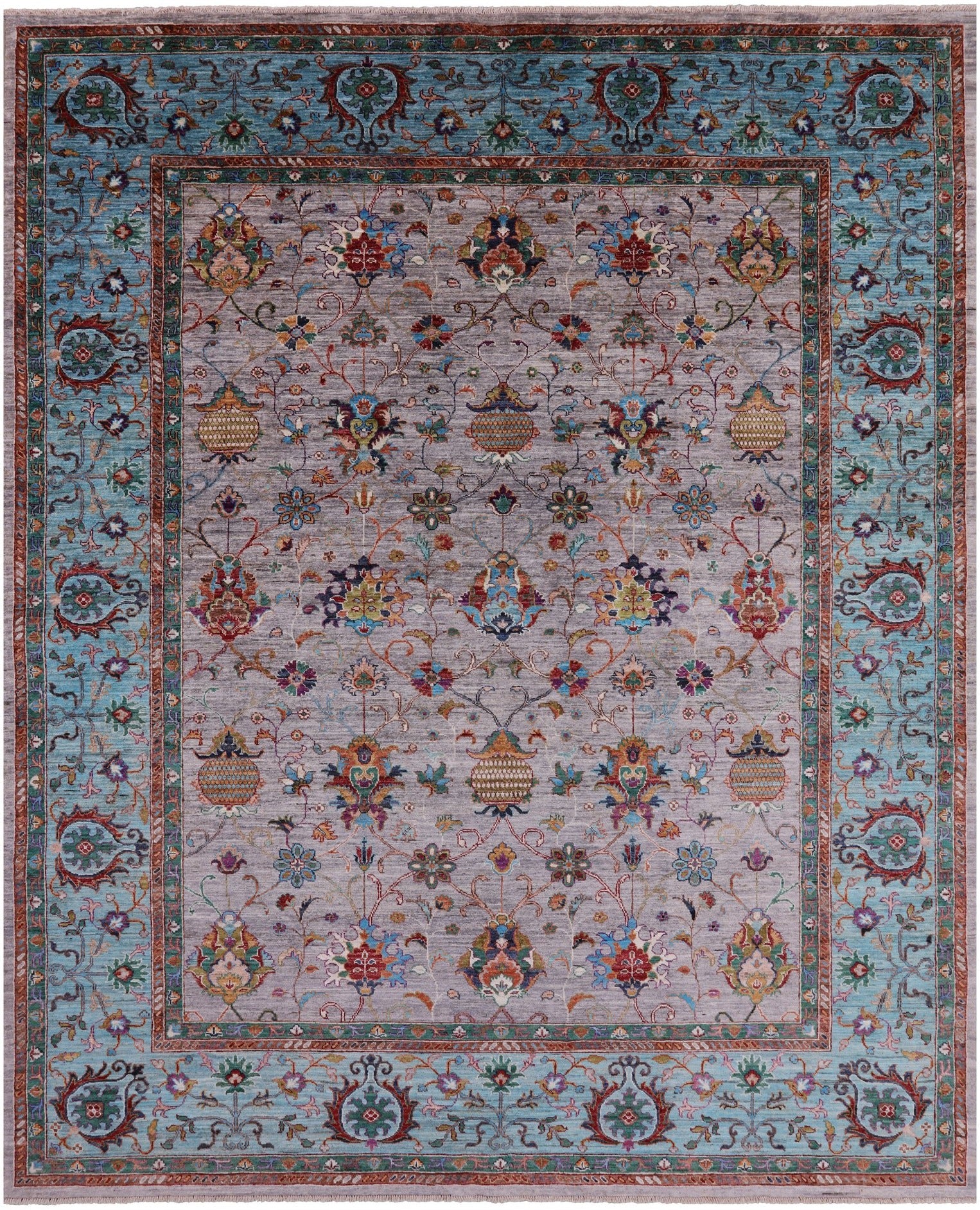Grey Peshawar Handmade Wool Rug - 8' 1" X 9' 10" - Golden Nile