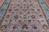 Grey Peshawar Handmade Wool Rug - 8' 1" X 9' 10" - Golden Nile