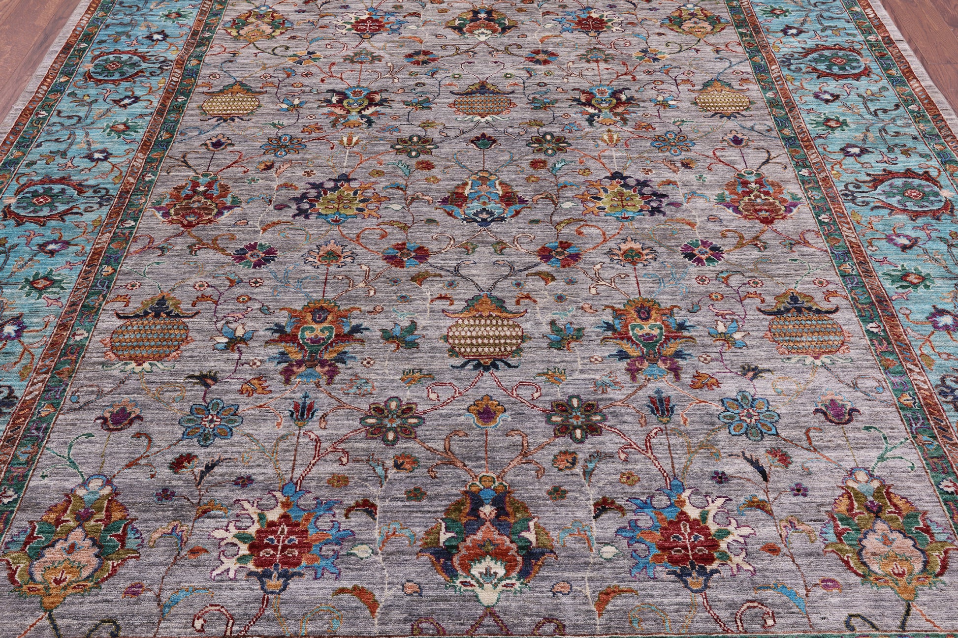 Grey Peshawar Handmade Wool Rug - 8' 1" X 9' 10" - Golden Nile