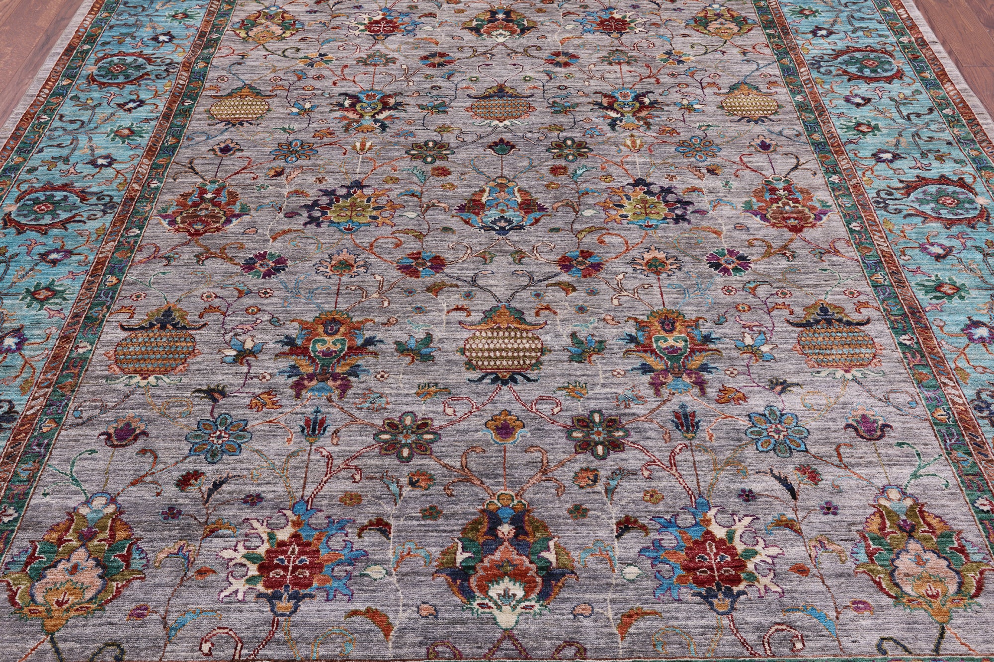 Grey Peshawar Handmade Wool Rug - 8' 1" X 9' 10" - Golden Nile