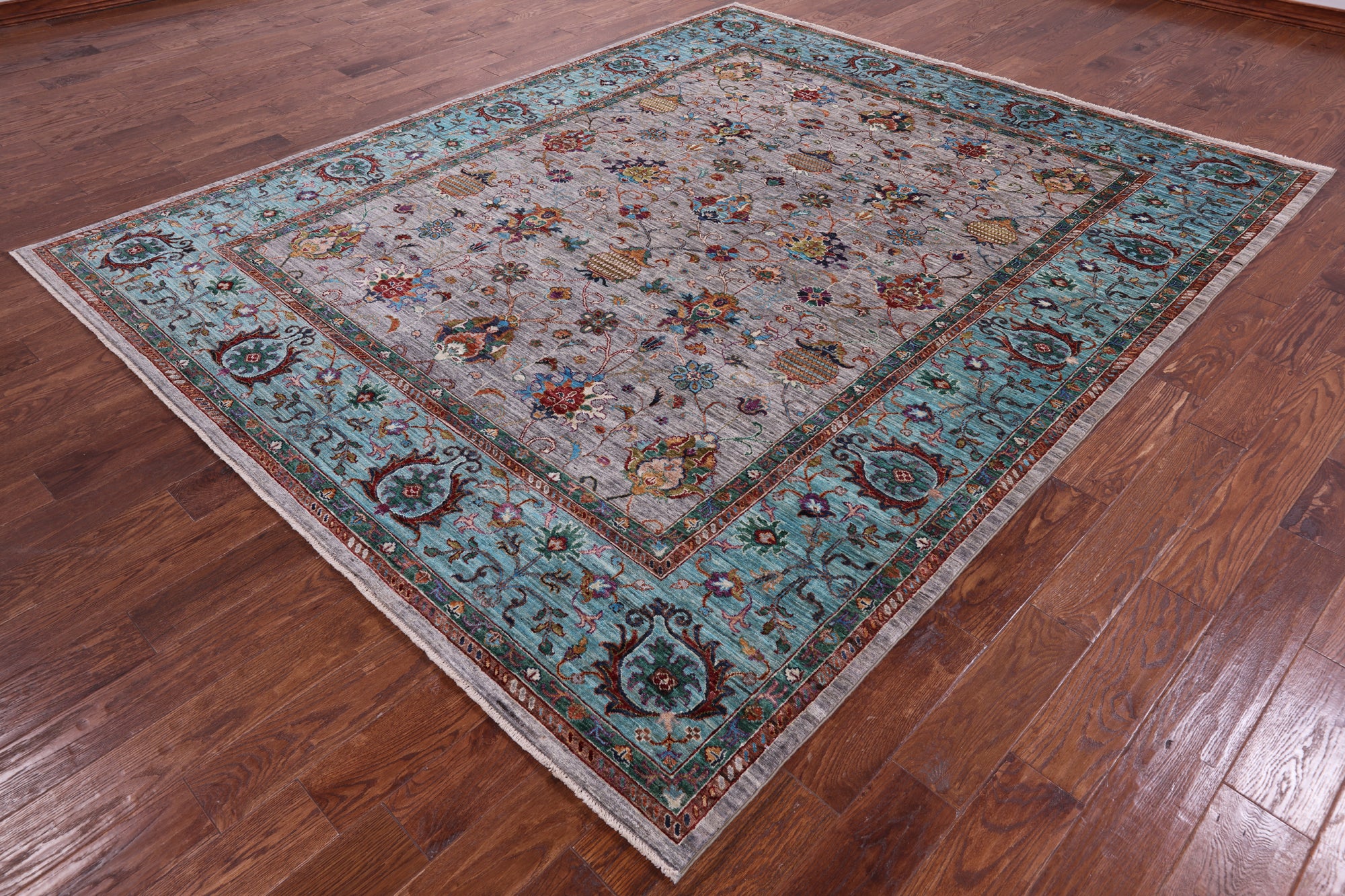 Grey Peshawar Handmade Wool Rug - 8' 1" X 9' 10" - Golden Nile