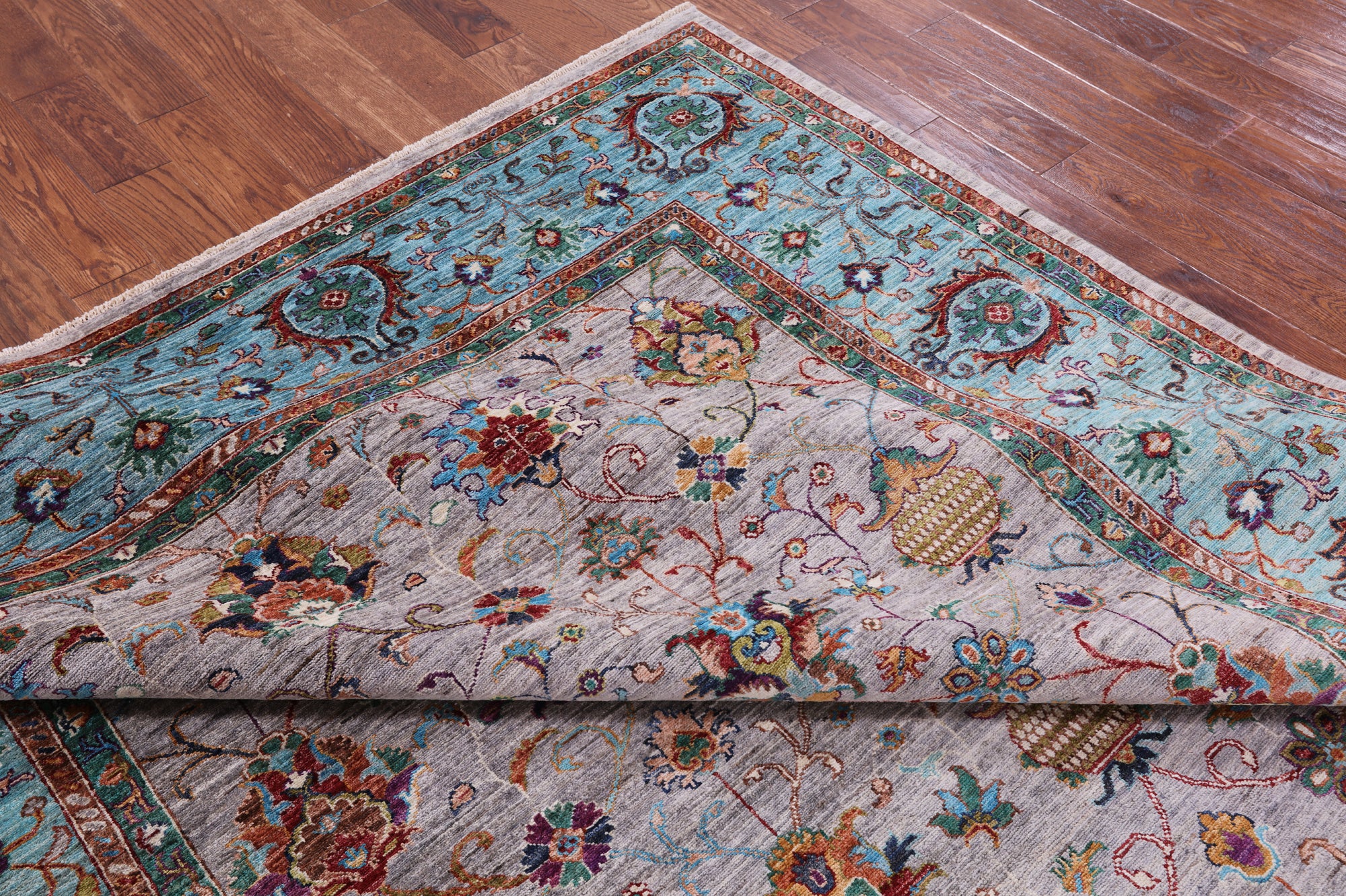 Grey Peshawar Handmade Wool Rug - 8' 1" X 9' 10" - Golden Nile