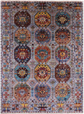 Grey Turkmen Ersari Hand Knotted Wool Rug - 4' 11" X 6' 8" - Golden Nile