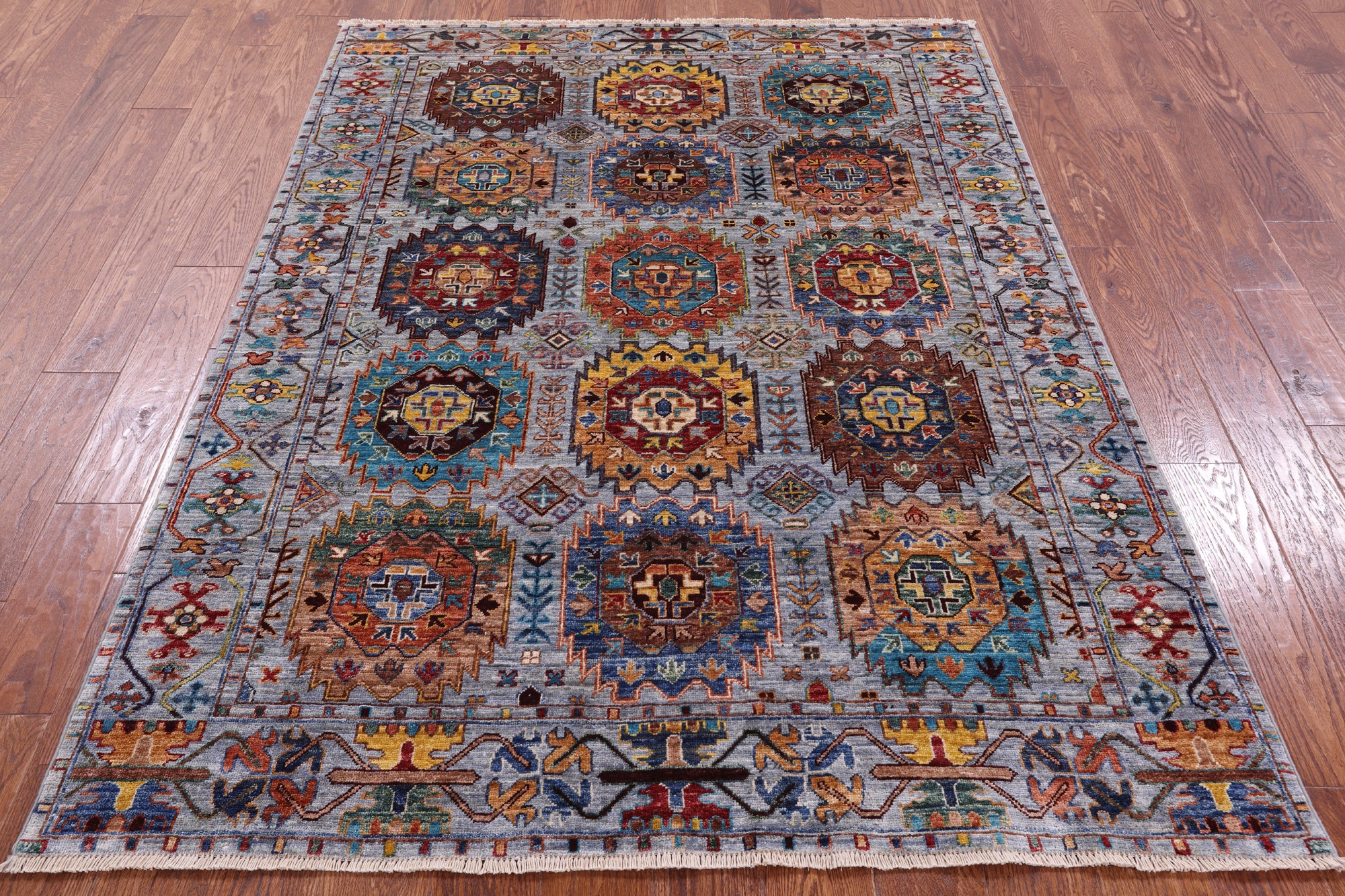 Grey Turkmen Ersari Hand Knotted Wool Rug - 4' 11" X 6' 8" - Golden Nile