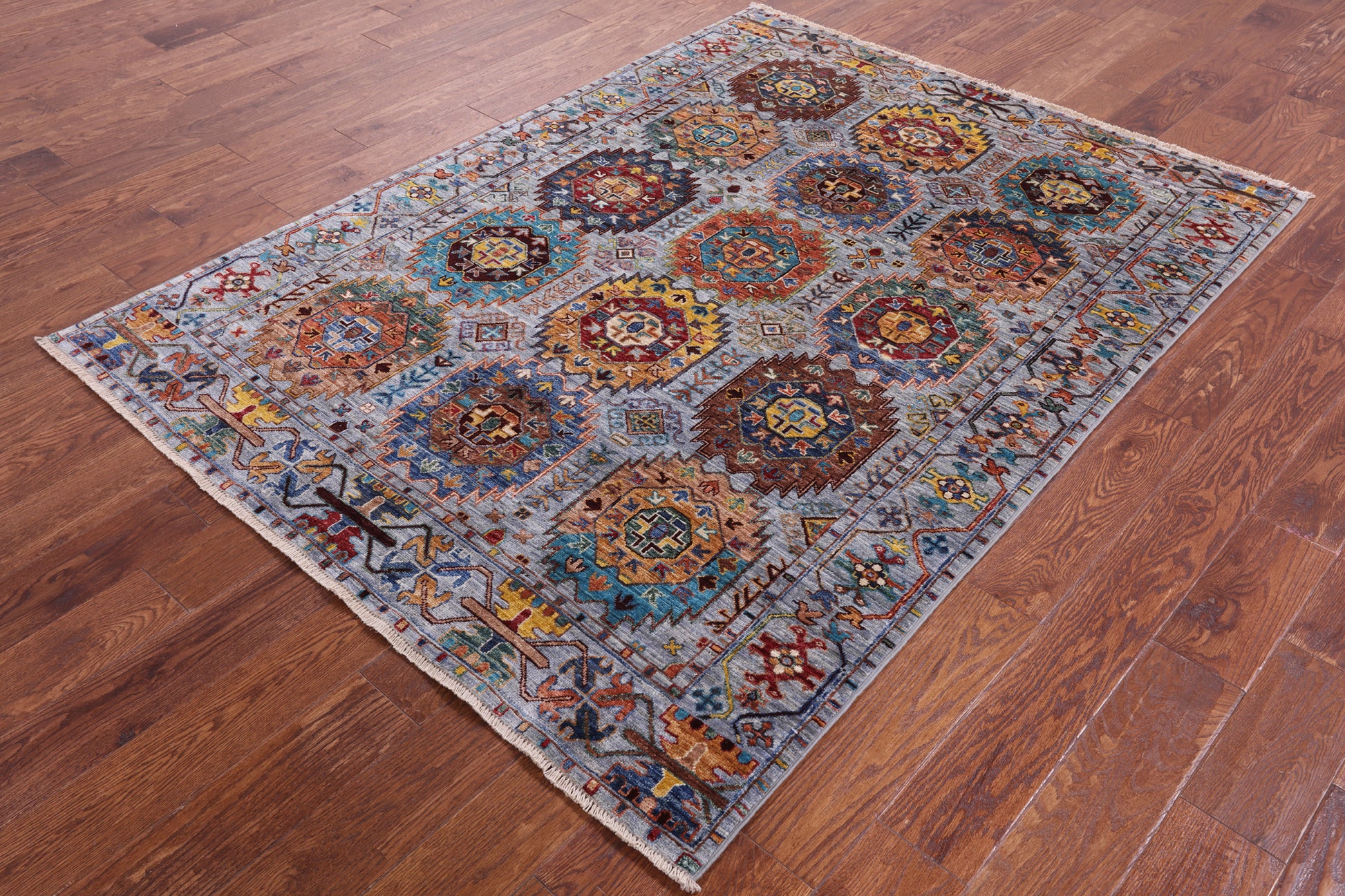 Grey Turkmen Ersari Hand Knotted Wool Rug - 4' 11" X 6' 8" - Golden Nile