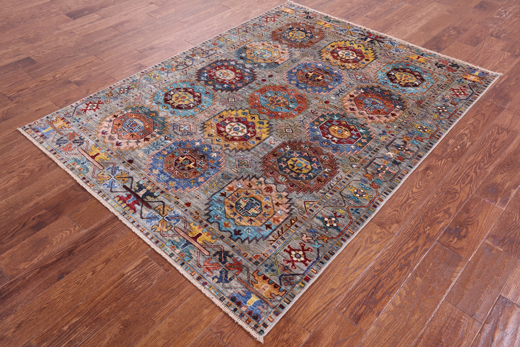 Turkmen Ersari Handmade Wool Rug - 5' 1" X 6' 9" - Golden Nile