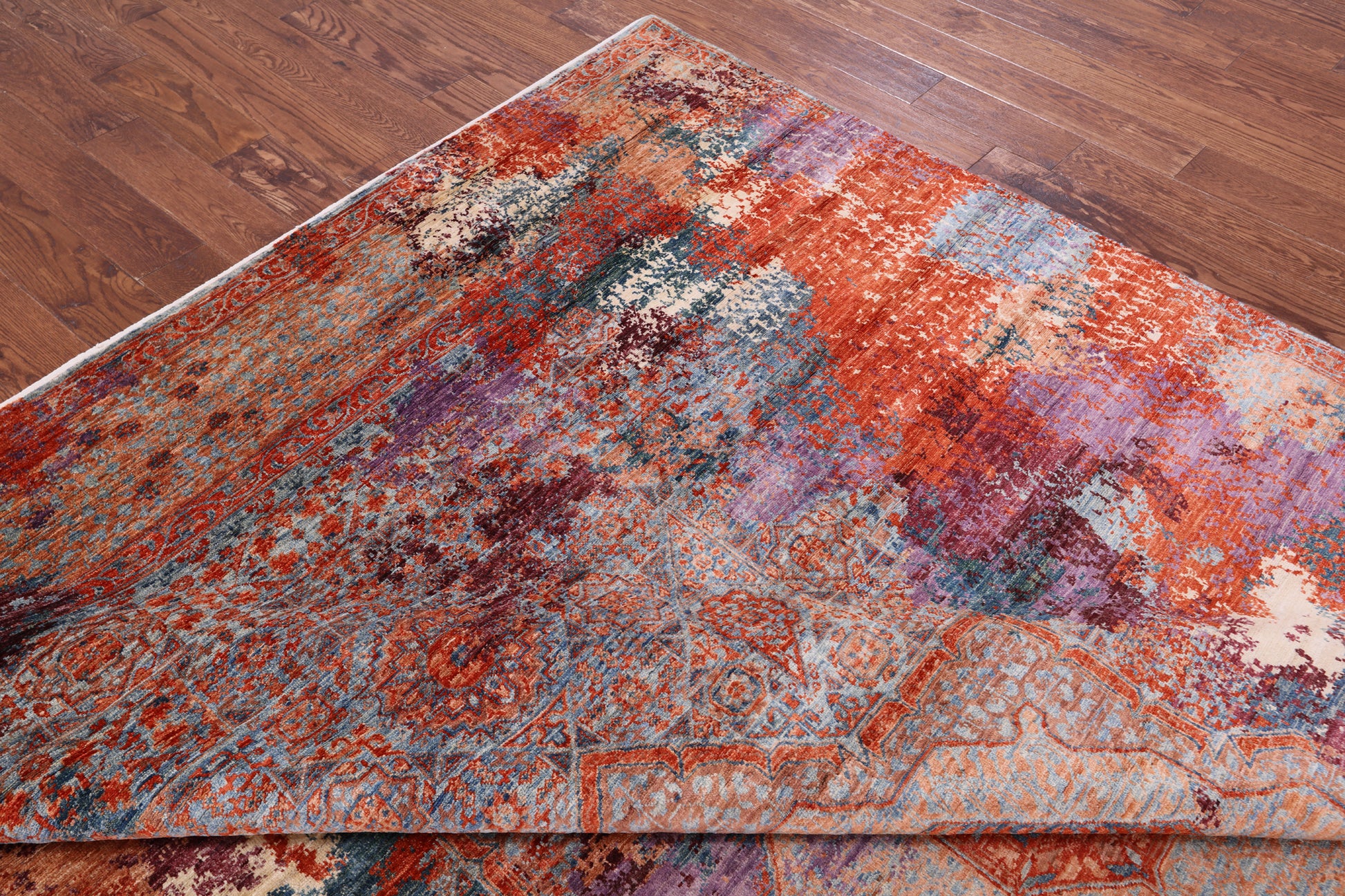 Abstract Modern Mamluk Hand Knotted Wool Rug - 8' 8" X 11' 8" - Golden Nile