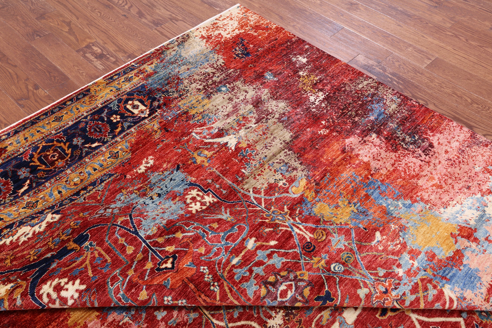 Modern Fine Serapi Hand Knotted Wool Rug - 8' 10" X 11' 10" - Golden Nile