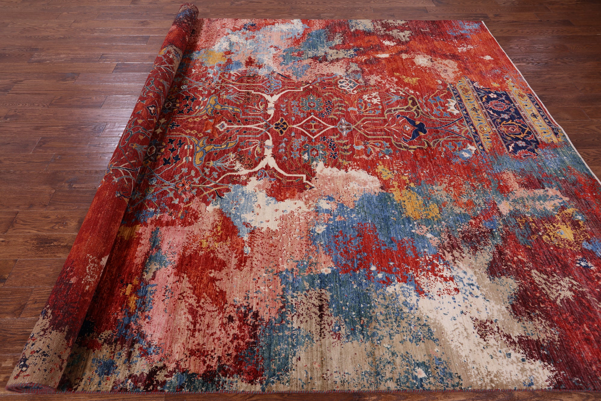 Modern Fine Serapi Hand Knotted Wool Rug - 8' 10" X 11' 10" - Golden Nile