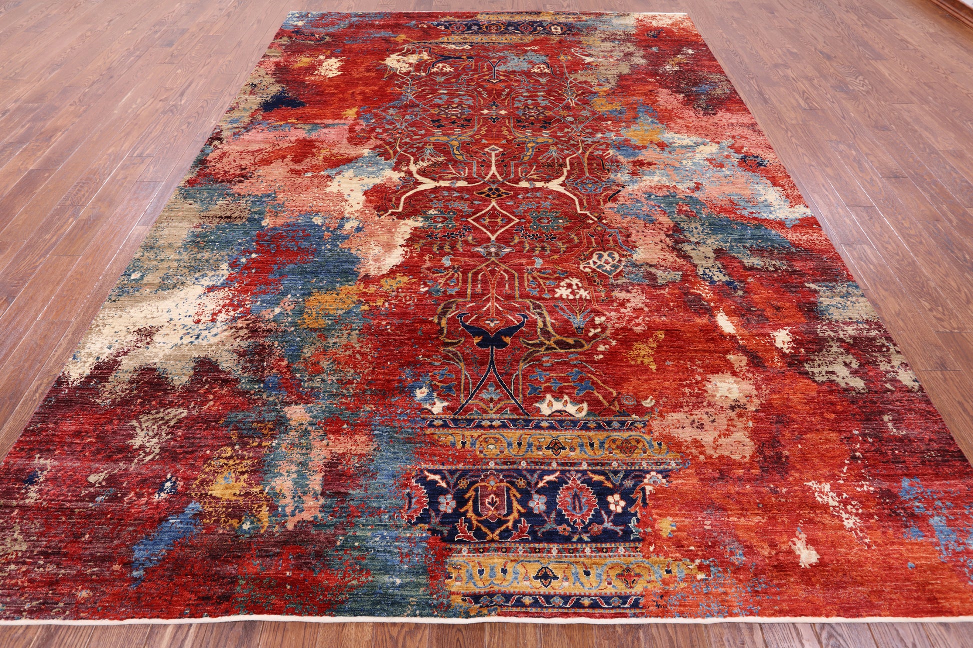Modern Fine Serapi Hand Knotted Wool Rug - 8' 10" X 11' 10" - Golden Nile