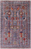 Grey Peshawar Hand Knotted Wool Rug - 4' 2" X 6' 0" - Golden Nile