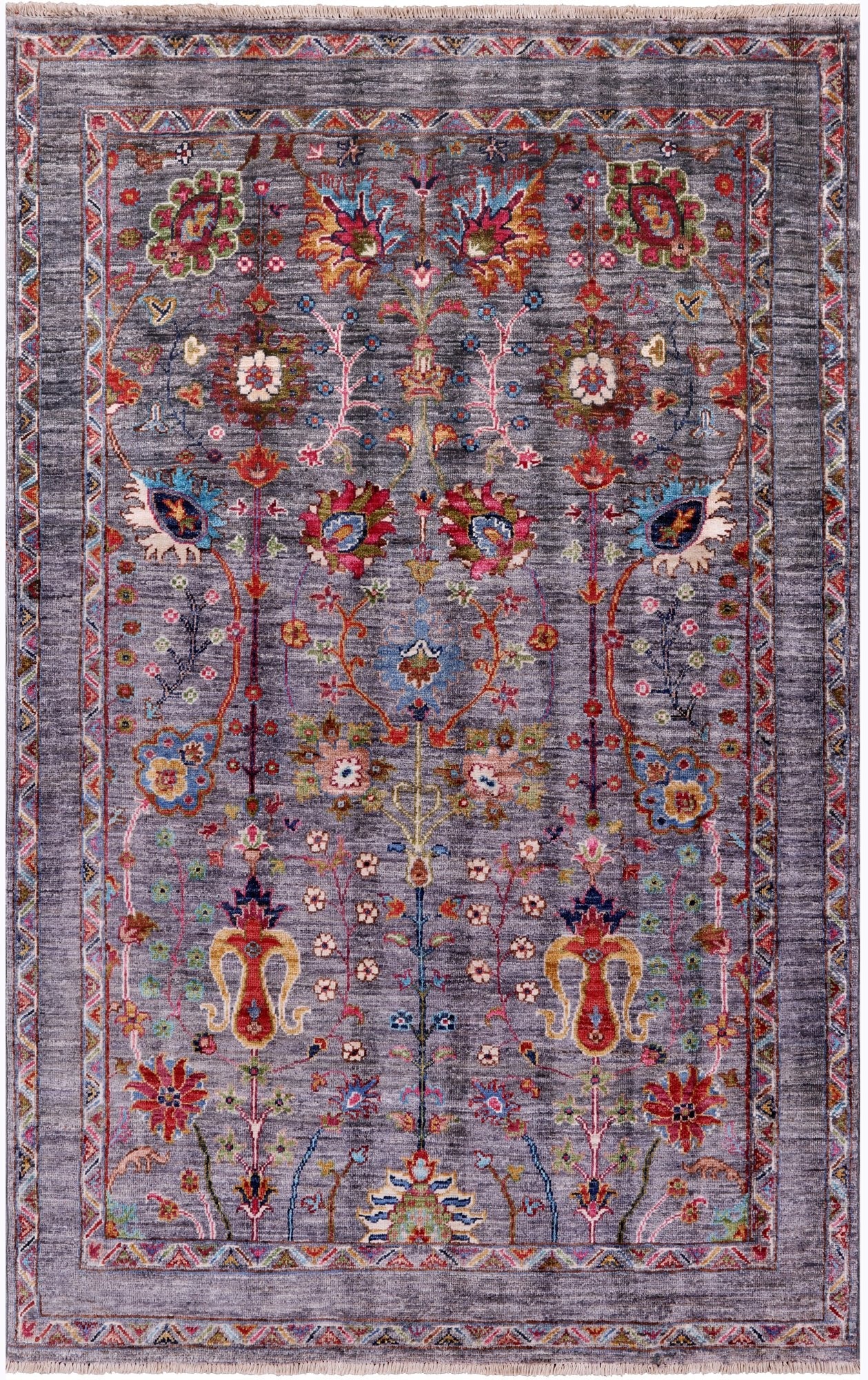 Grey Peshawar Hand Knotted Wool Rug - 4' 2" X 6' 0" - Golden Nile