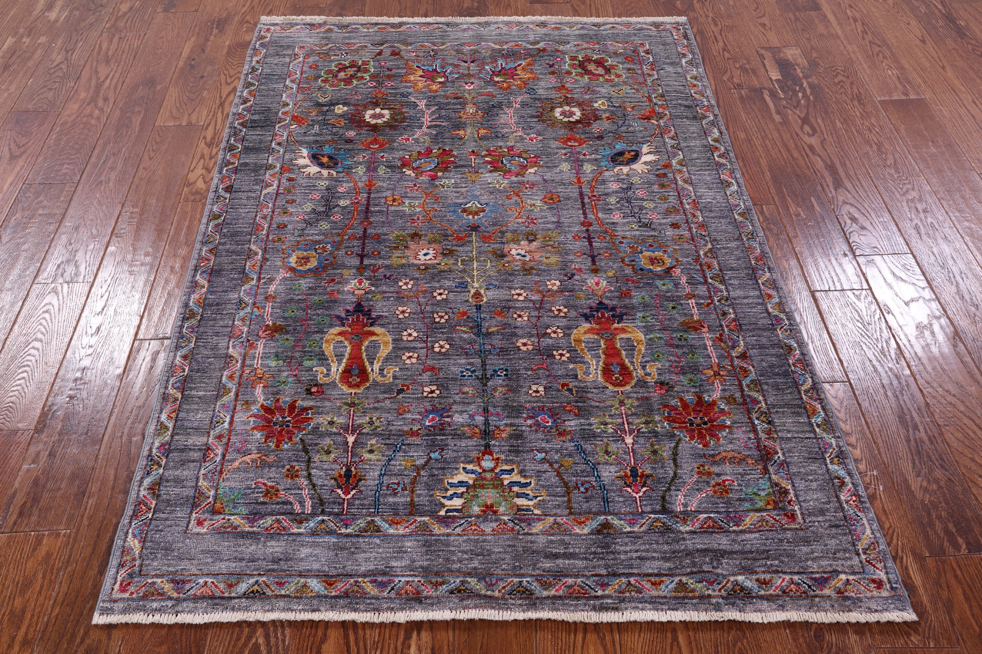 Grey Peshawar Hand Knotted Wool Rug - 4' 2" X 6' 0" - Golden Nile