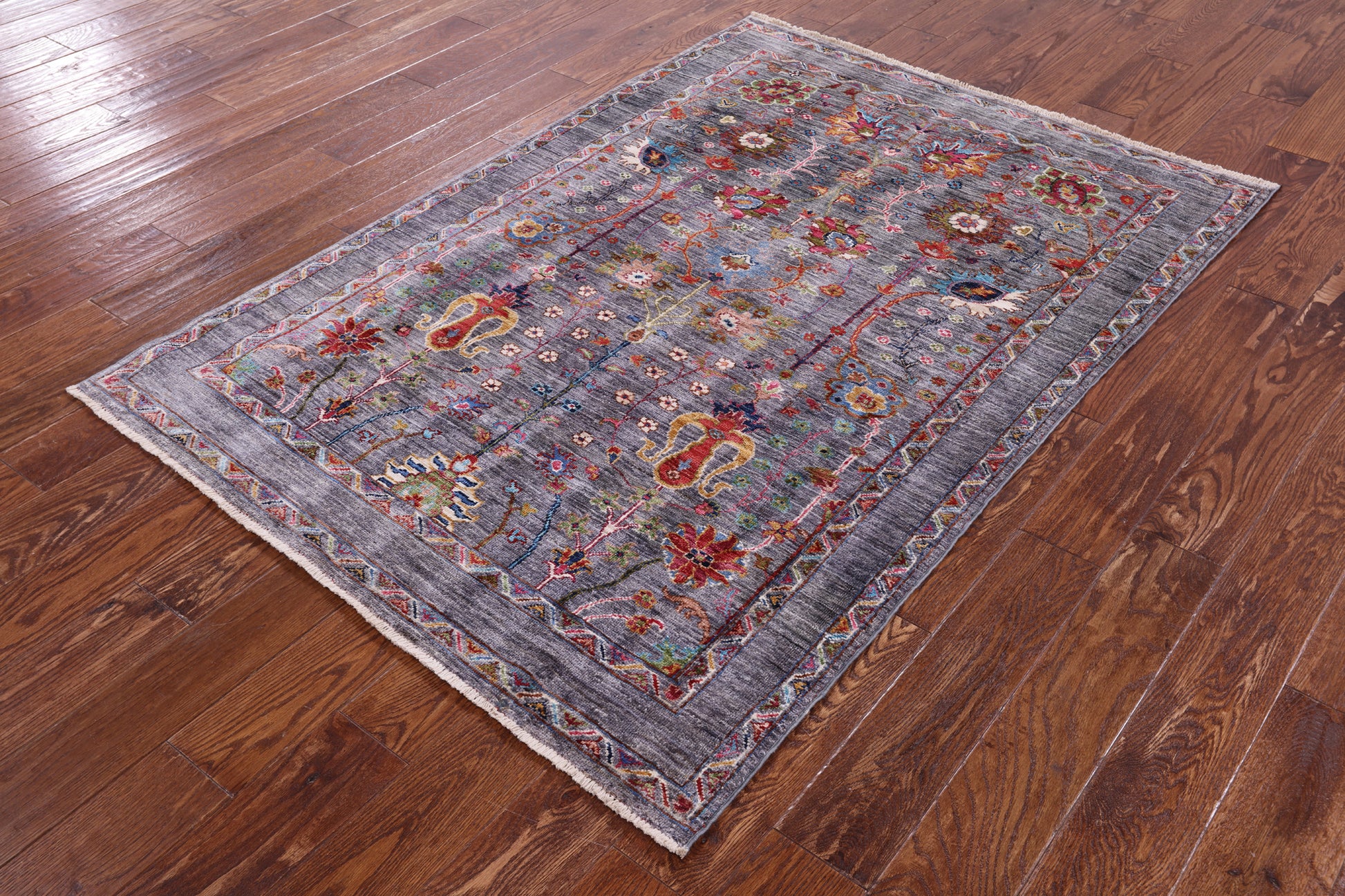 Grey Peshawar Hand Knotted Wool Rug - 4' 2" X 6' 0" - Golden Nile