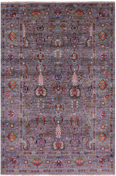 Grey Peshawar Hand Knotted Wool Rug - 5' 6" X 8' 2" - Golden Nile