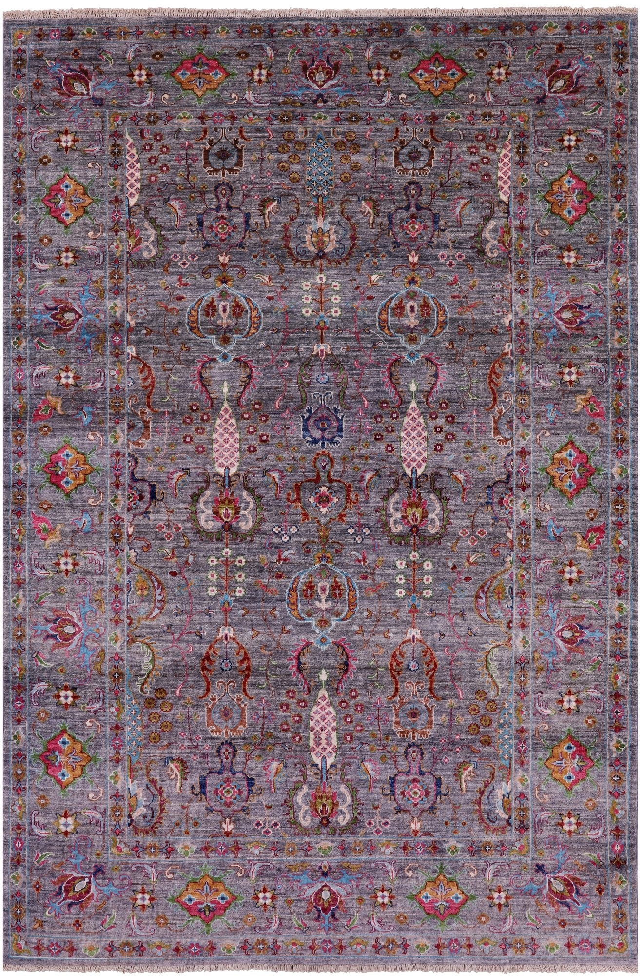 Grey Peshawar Hand Knotted Wool Rug - 5' 6" X 8' 2" - Golden Nile