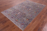 Grey Peshawar Hand Knotted Wool Rug - 5' 6" X 8' 2" - Golden Nile