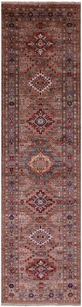 Super Kazak Hand Knotted Wool Runner Rug - 2' 7" X 9' 11" - Golden Nile