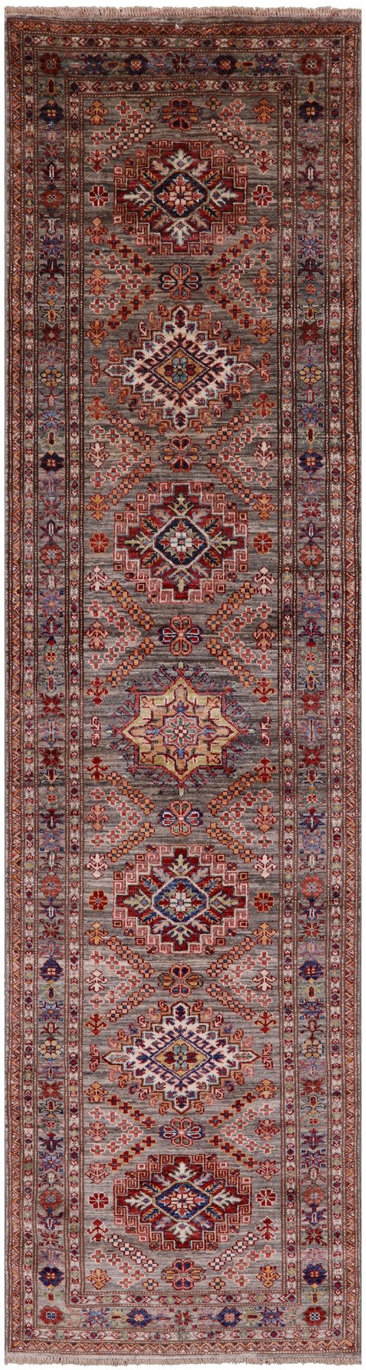Super Kazak Hand Knotted Wool Runner Rug - 2' 7" X 9' 11" - Golden Nile