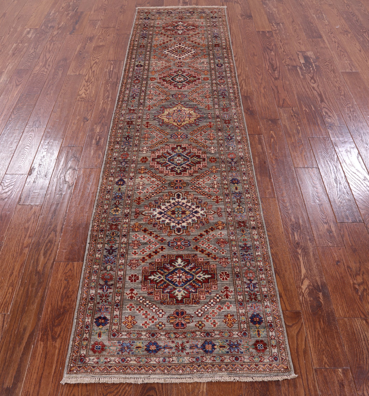 Super Kazak Hand Knotted Wool Runner Rug - 2' 7" X 9' 11" - Golden Nile