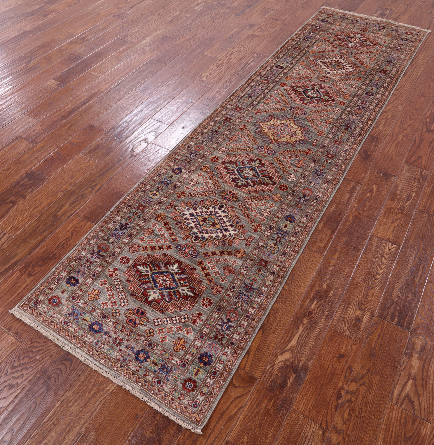 Super Kazak Hand Knotted Wool Runner Rug - 2' 7" X 9' 11" - Golden Nile