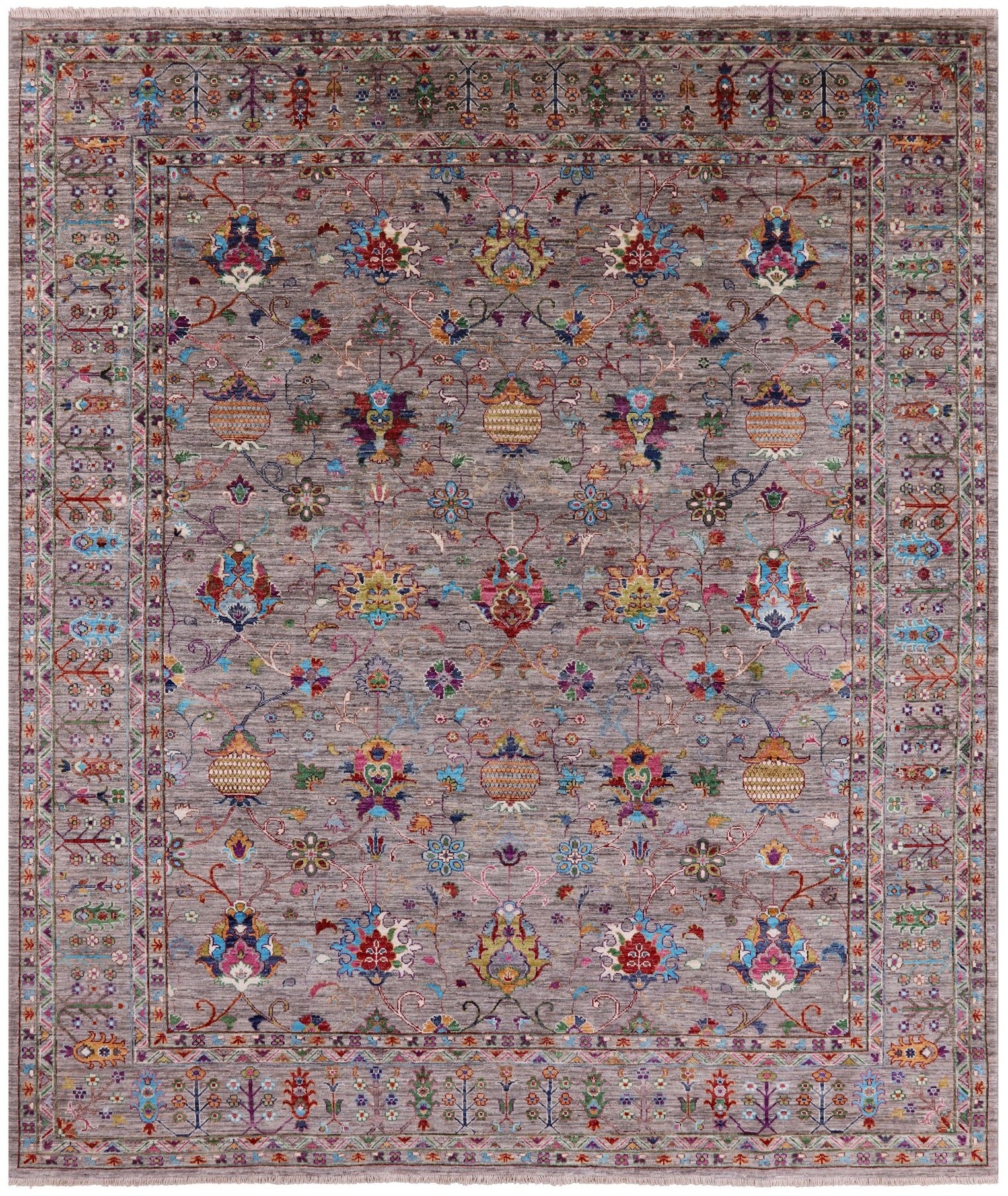 Peshawar Hand Knotted Wool Rug - 8' 0" X 9' 4" - Golden Nile