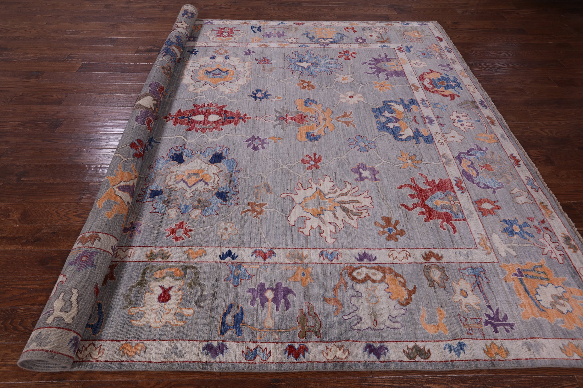 Grey Turkish Oushak Hand Knotted Wool Rug - 8' 11" X 11' 10" - Golden Nile